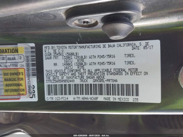 3TMCZ5AN5HM092449 Toyota Tacoma Sr5 V6