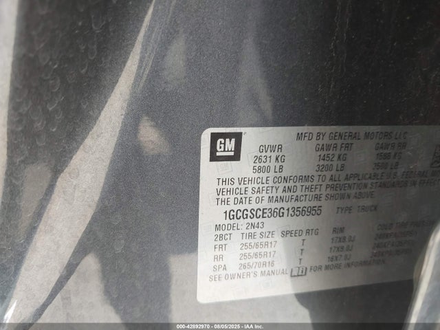 1GCGSCE36G1356955 Chevrolet lfx - sidi, vvt, e85 max, aluminum