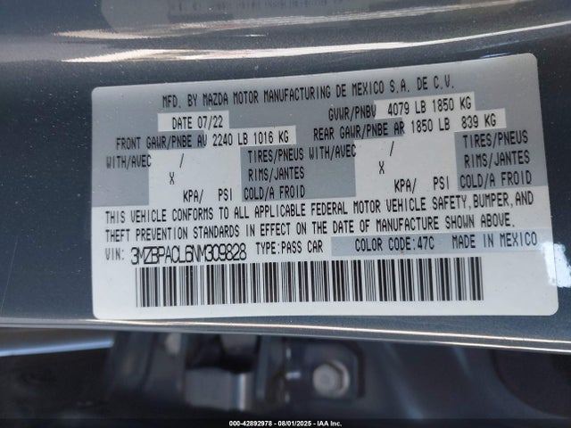 3MZBPACL6NM309828 Mazda py