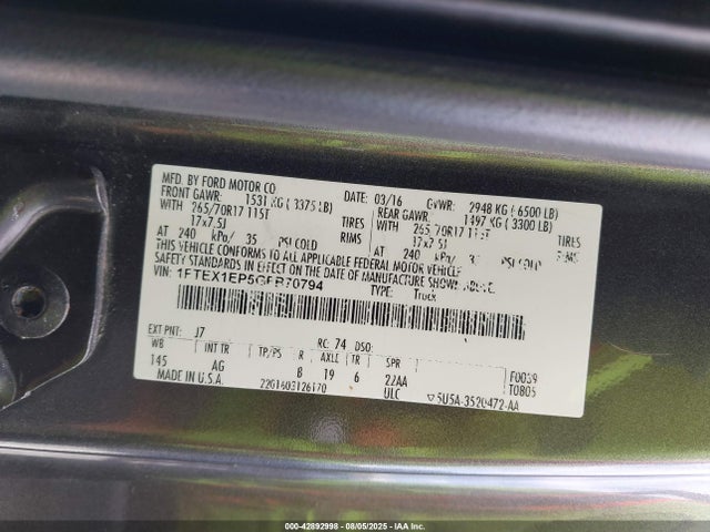 Ford F-150 2016 1FTEX1EP5GFB70794 Image 9