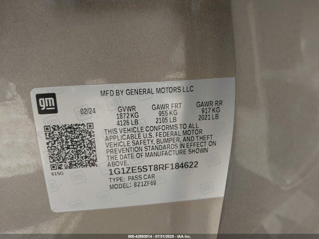 1G1ZE5ST8RF184622 Chevrolet lfv