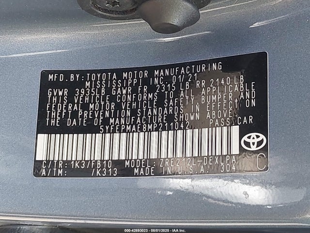 Toyota 2zr-fae 2021 5YFEPMAE8MP211042 Image 9