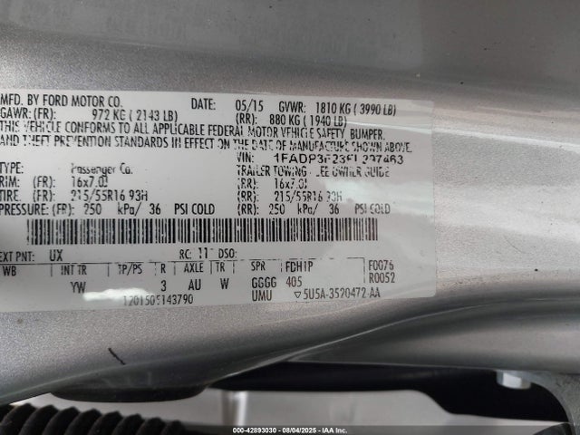 Ford 2015 2015 1FADP3F23FL297463 Image 9