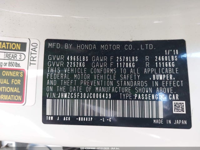 JHMZC5F30JC006439 Honda leb3(h4)