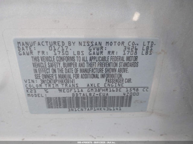 3N1CN7AP1HK436141 Nissan 2017