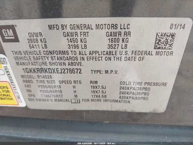 1GKKRRKDXEJ278672 GMC llt