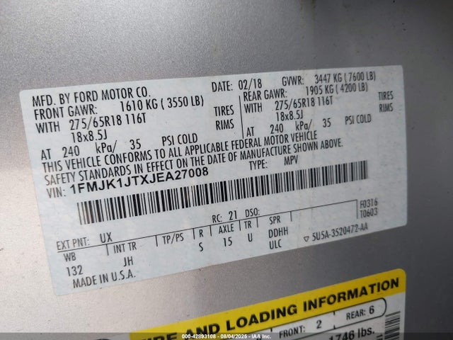 1FMJK1JTXJEA27008 Ford 3.5l gtdi