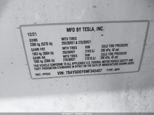 7SAYGDEF8NF345467 Tesla Model Y