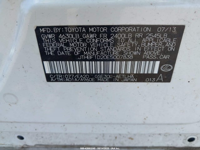Продаж на аукціоні авто 2014 Lexus Is 250, vin: JTHBF1D20E5007838, номер лоту: 42893245