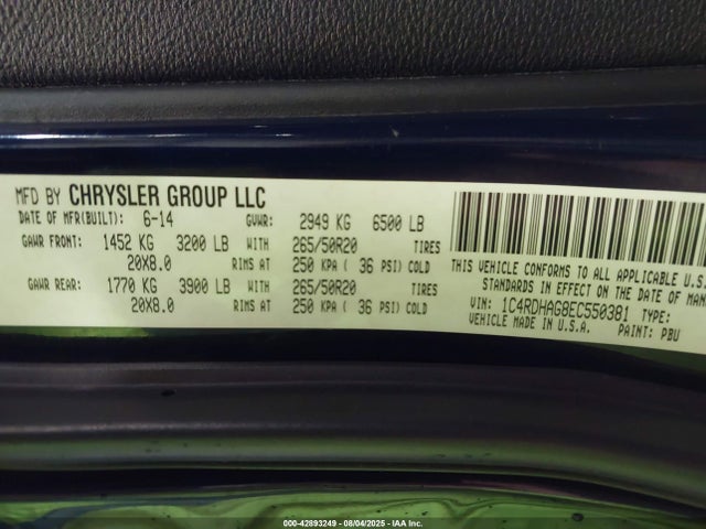 Dodge Durango 2014 1C4RDHAG8EC550381 Image 9