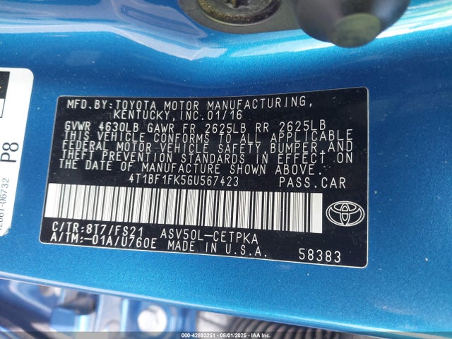 Toyota 2ar-fe 2016 4T1BF1FK5GU567423 Image 9