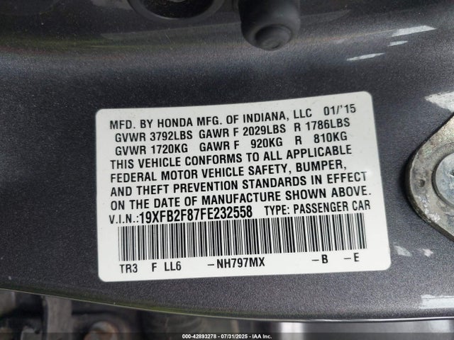 Honda r18z1 2015 19XFB2F87FE232558 Image 9