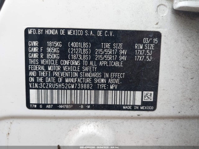 3CZRU5H52GM739882 Honda r18z9