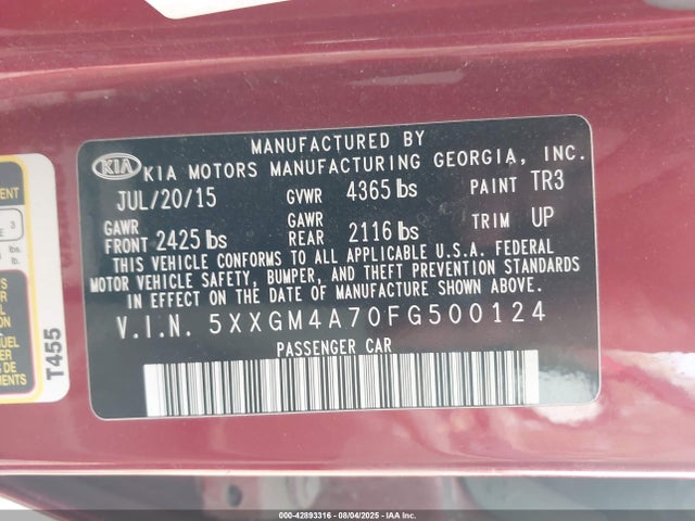 5XXGM4A70FG500124 KIA dohc gdi theta ii