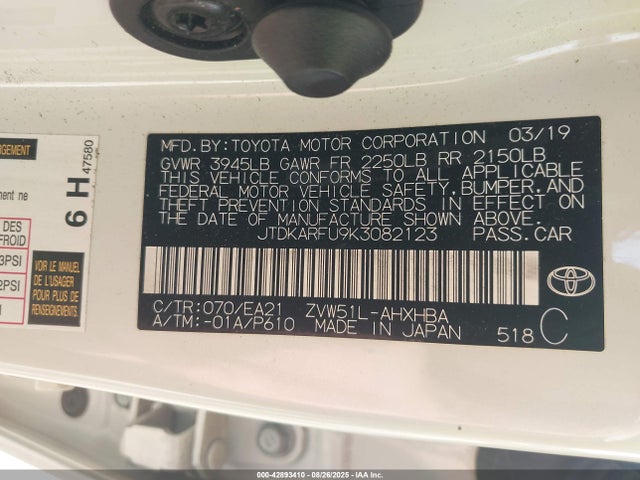 JTDKARFU9K3082123 Toyota 2zr-fxe,1nm+1mm