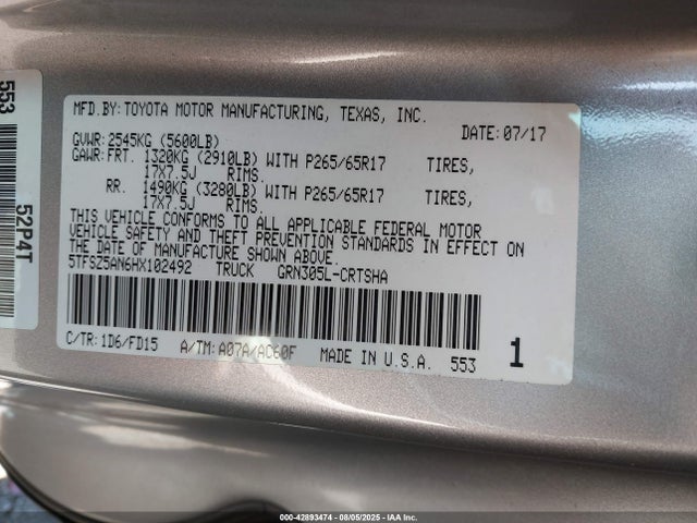 5TFSZ5AN6HX102492 Toyota Tacoma Sr5 V6