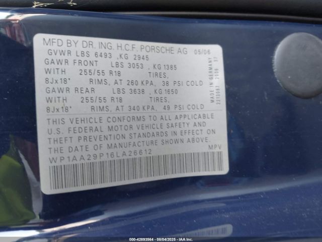 2006 PORSCHE CAYENNE WP1AA29P16LA26612 Photo 8