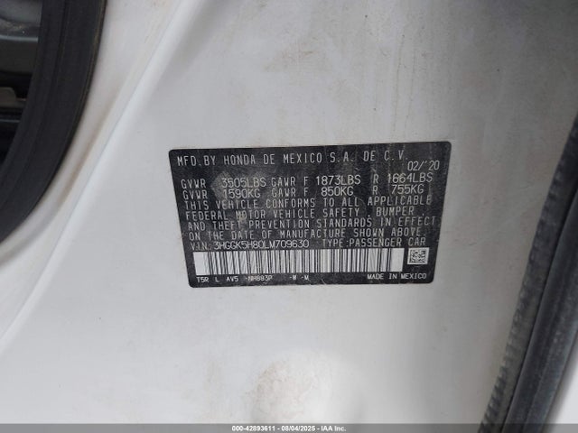 3HGGK5H80LM709630 Honda l15b1