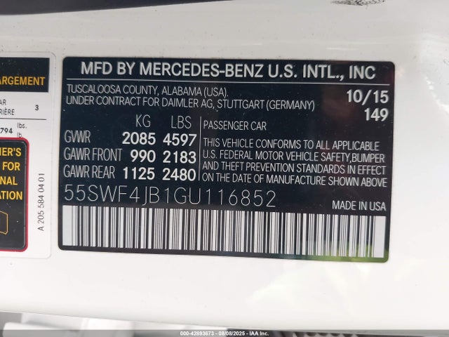 55SWF4JB1GU116852 Mercedes-Benz 2016