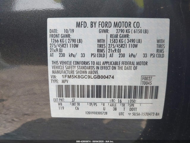 1FM5K8GC9LGB00474 Ford gtdi