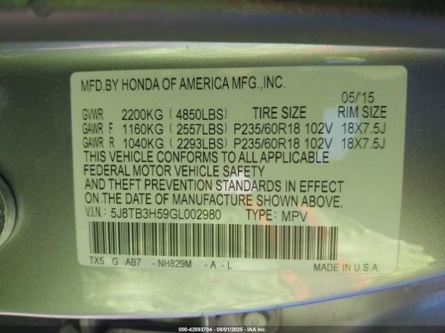 2016 ACURA RDX 5J8TB3H59GL002980 Photo 8
