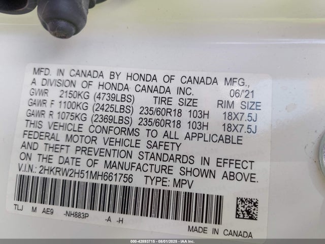2HKRW2H51MH661756 Honda l15be
