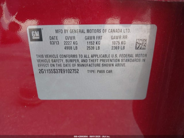 Chevrolet lfx 2014 2G1155S37E9102752 Image 9