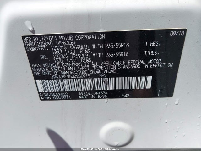 JTMJJREV8JD250915 Toyota 2ar-fxe, 2jm+2fm