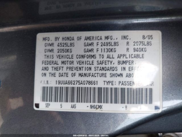 2005 ACURA TL 19UUA66275A078661 Photo 8