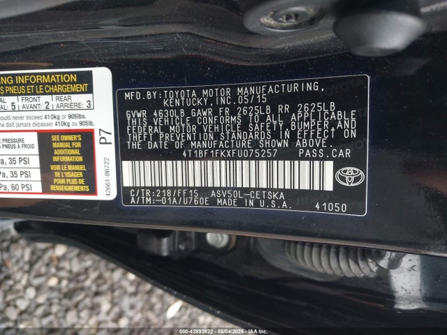 4T1BF1FKXFU075257 Toyota 2ar-fe