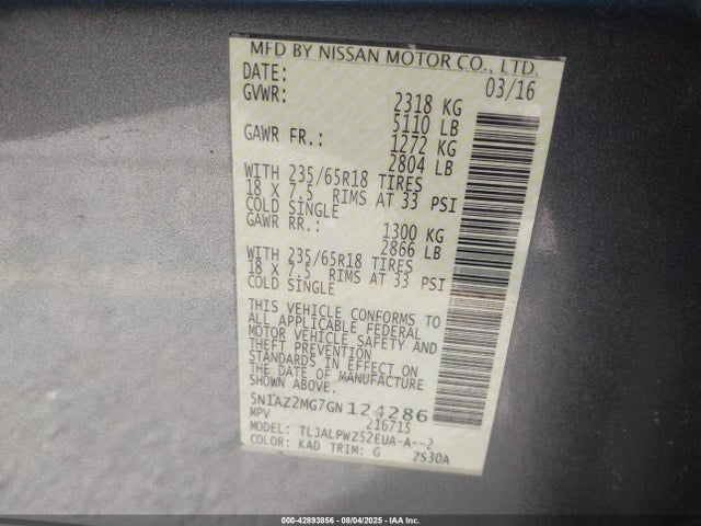5N1AZ2MG7GN124286 Nissan Murano