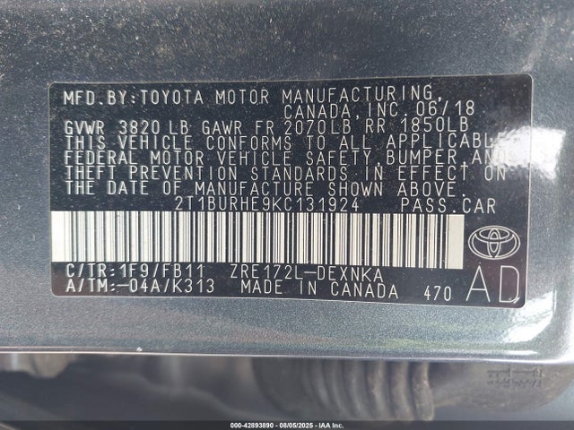 2T1BURHE9KC131924 Toyota 2zr-fe