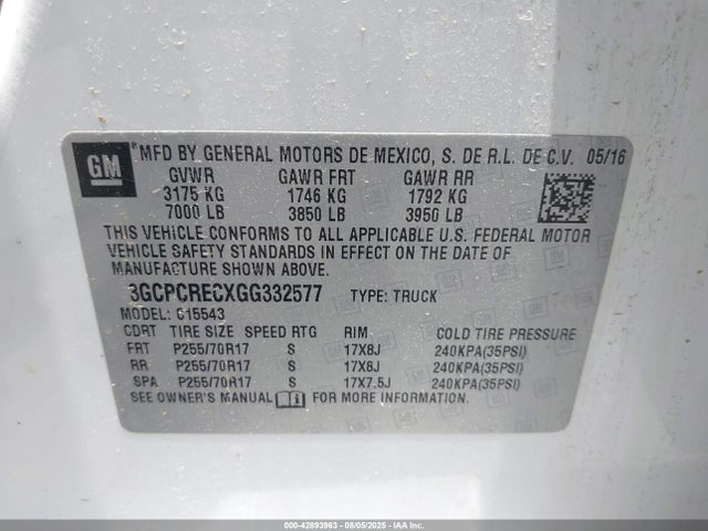 3GCPCRECXGG332577 Chevrolet l83 - sidi, vvt, afm, e85 max, aluminum