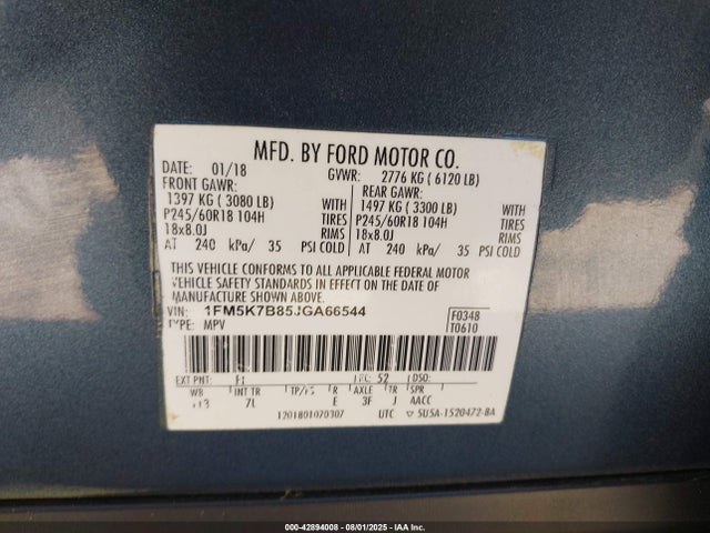 1FM5K7B85JGA66544 Ford 3.5l ti-vct
