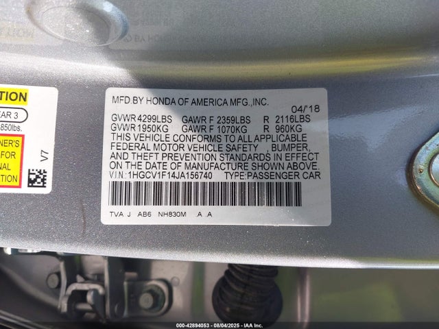 1HGCV1F14JA156740 Honda l15be
