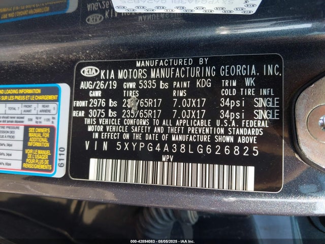 5XYPG4A38LG626825 KIA gdi theta-ii