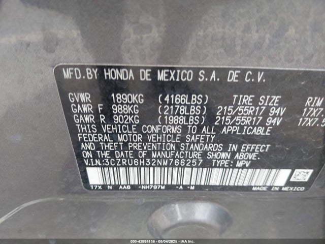 3CZRU6H32NM766257 Honda r18z9