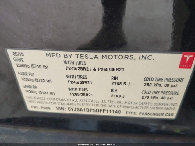 2013 TESLA MODEL S 5YJSA1DP5DFP11140 Photo 8