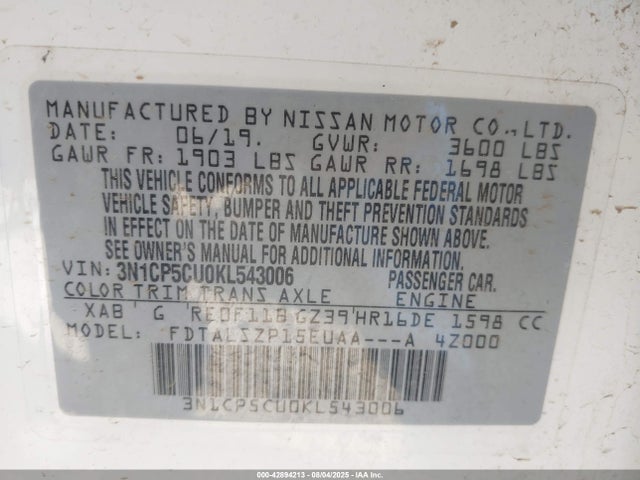 3N1CP5CU0KL543006 Nissan Kicks