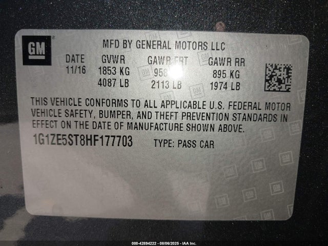 1G1ZE5ST8HF177703 Chevrolet lfv - di: direct injection, vvt: variable valve timing, gen 1