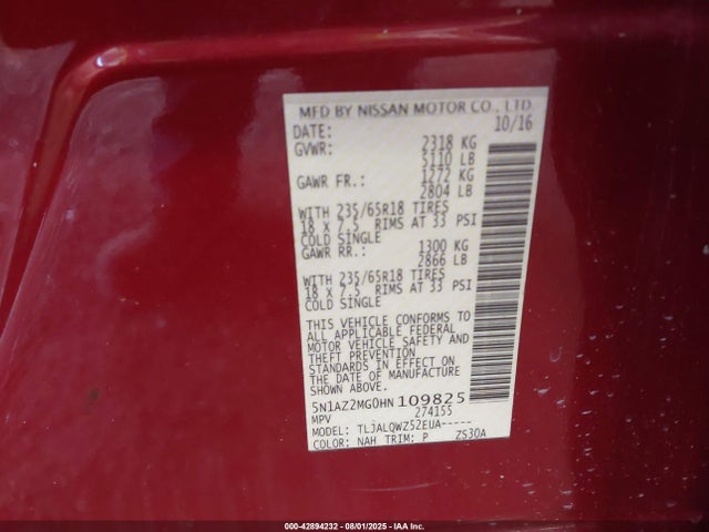 5N1AZ2MG0HN109825 Nissan 2017