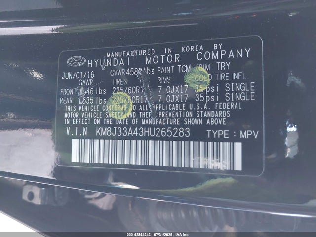 KM8J33A43HU265283 Hyundai gdi nu