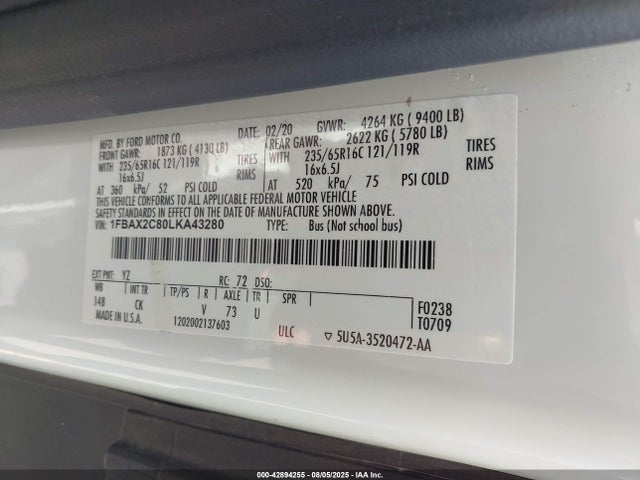 Ford 3.5l v6 cyclone 2020 1FBAX2C80LKA43280 Image 9