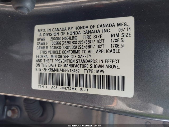 Honda k24z7 2014 2HKRM4H74EH716432 Image 9