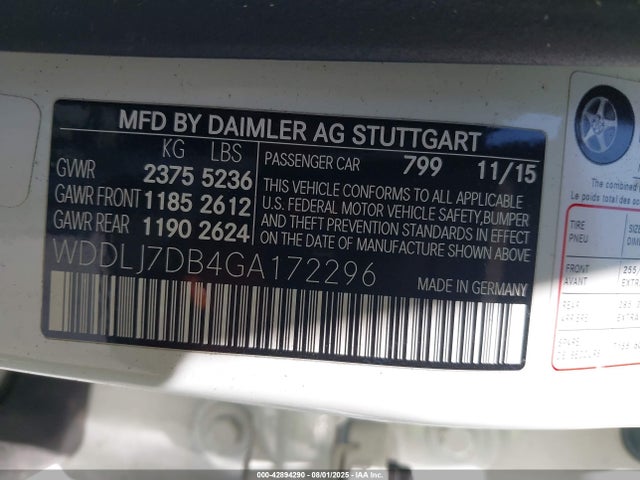 Aukcja sprzedaży 2016 Mercedes-benz Cls 550, vin: WDDLJ7DB4GA172296, numer aukcji: 42894290