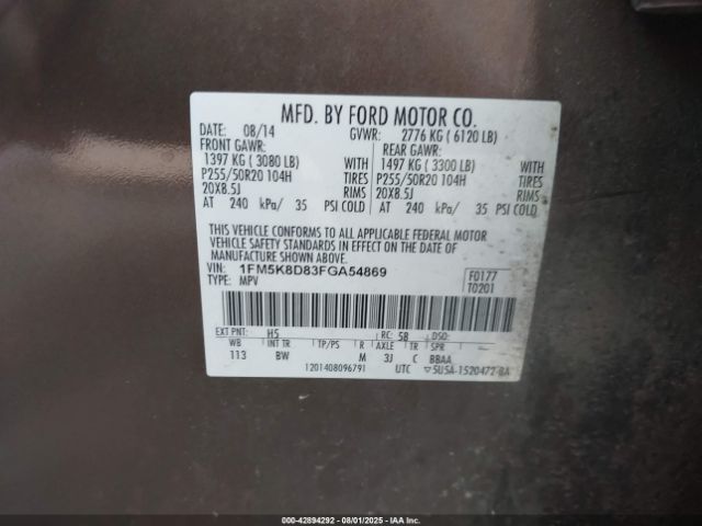 2015 FORD EXPLORER 1FM5K8D83FGA54869 Photo 8