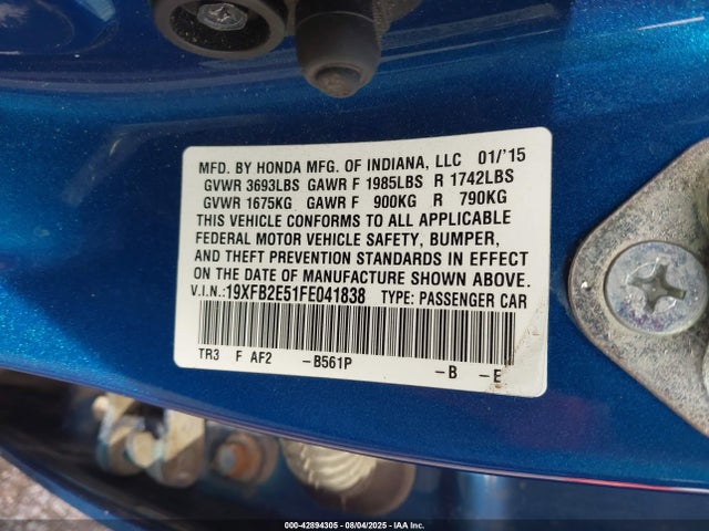 Продажа на аукционе авто 2015 Honda Civic Lx, vin: 19XFB2E51FE041838, номер лота: 42894305