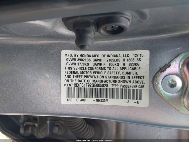 19XFC1F92GE005828 Honda l15b7