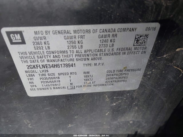 2GKFLNE34H6178941 GMC lfx - sidi: spark ignited direct injection, vvt: variable valve timing, e85 max, alum