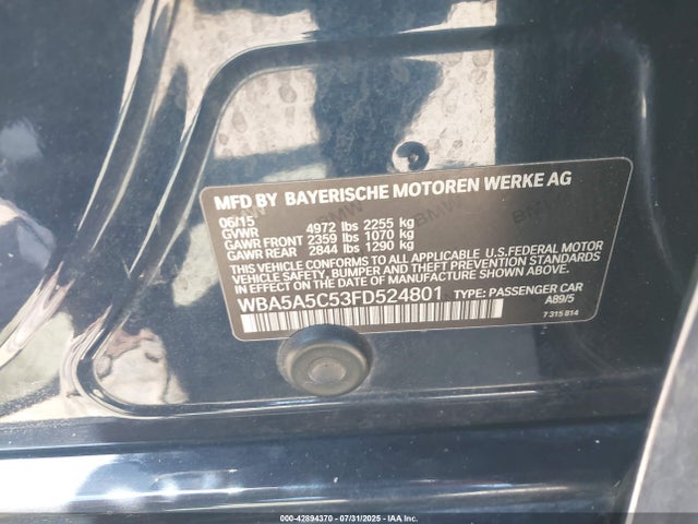 BMW 2015 2015 WBA5A5C53FD524801 Image 9